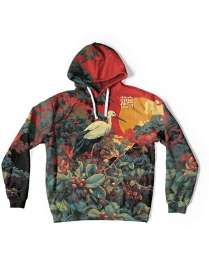 Aloha From Deer Japanese Stork Oversize Hoodie - Green