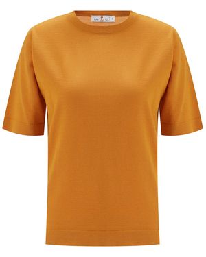 Peraluna Trine O-Neck Fine Knit Merino Wool T-Shirt - Orange