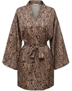 ORIGIN OF HEARTS Itami Satin Kimono Robe For Elevated Living - Brown