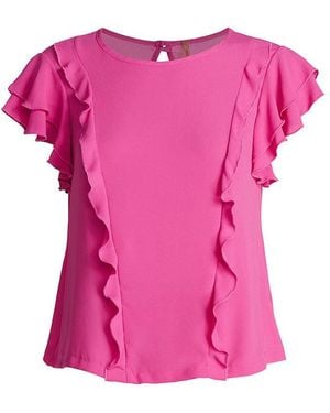 Conquista Frill Detail Short Sleeve Top - Pink