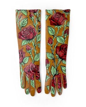 Maison Rubaiyat Cofea Long Hand-Painted Nappa Leather Art Gloves – Roses - White