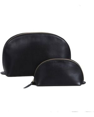 VIDA VIDA Lunar Leather Wash Bag & Make-Up Bag Set - Blue