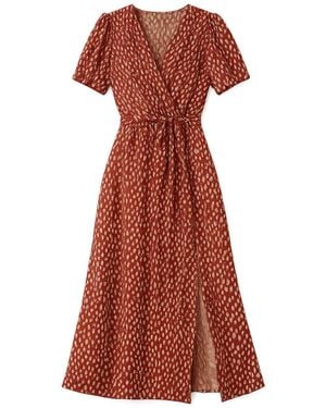 Yumi' Spot Wrap Midi Dress - Red