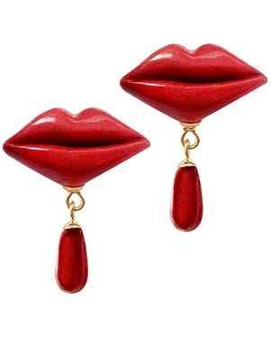 Sculp Lipstick Drop Lips Dangle Earring - Red