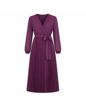 Yumi' Pleated Wrap Midi Dress - Purple