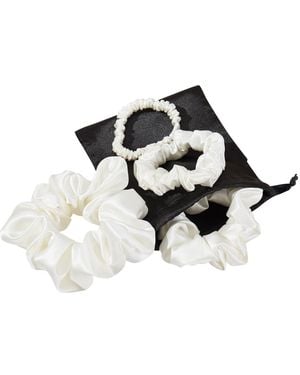 Soft Strokes Silk Set Of Four Pure Mulberry Silk Scrunchies - Black
