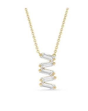Artisan 14K Baguette Diamond Zigzag Pendant Necklace - Metallic
