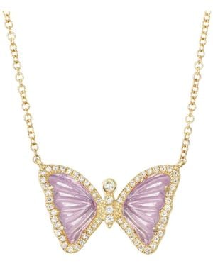 KAMARIA Mini Amethyst Butterfly Necklace With Diamonds - Pink