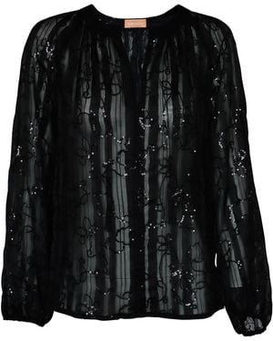 2KStyle Oversized Party Tasselled Blouse With Sequins - Black