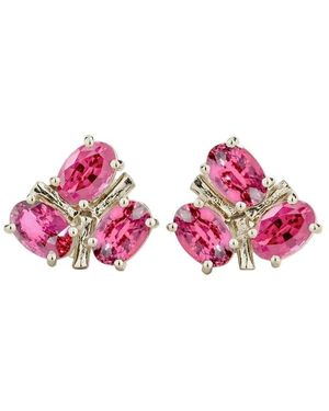 Juvetti Ligna Oval Sapphire Cluster Stud Earrings - Pink