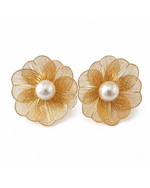 Nuvv Collection Convertible Flower Earrings With Detachable Pearl Studs - Metallic