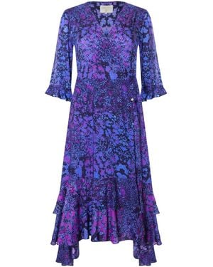 Sophia Alexia Leopard Midi Wrap Dress - Purple