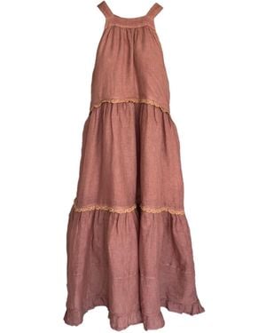 Haris Cotton Lace Incert Linen Gauze Strapped Maxi Dress Blush - Pink