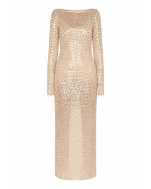 AMAANALUX Neutrals Sequin Sheer Maxi Dress, Cream - Natural