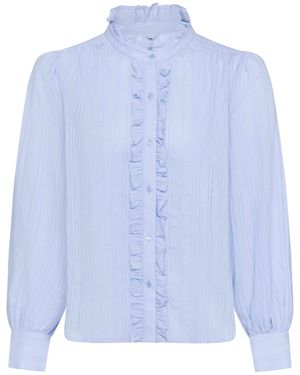 Guinea London Frill Fronted Cotton Blouse - Blue