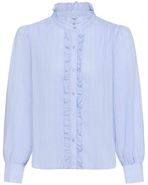 Guinea London Frill Fronted Cotton Blouse - Blue