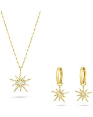 Gold Trip North Star Necklace & Earrings Set - Metallic
