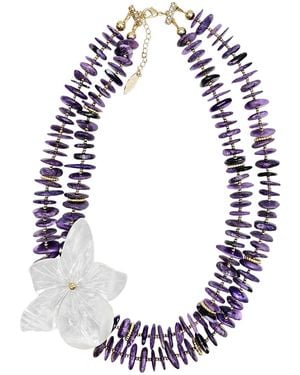 Farra Charoite With Flower Giant Shell Pendant Double Layers Necklace - Purple