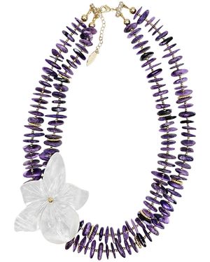 Farra Charoite With Flower Giant Shell Pendant Double Layers Necklace - Purple