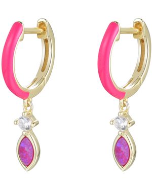 KAMARIA Enamel Opal Huggie Earrings - Pink
