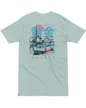 Anchor and Crew Ice Two Fisherman Japan Era Heavy Cotton T-Shirt - Blue