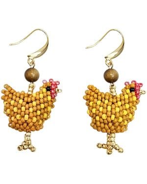 Farra Playful Beaded Chicken Dangle Earrings - Metallic