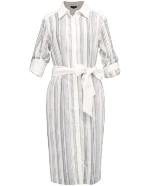 Smart and Joy Bi-Material Striped Shirt Dress - White