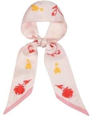 Heritagemoda Hand-Painted Champagne Silk Twilly Scarf - Pink