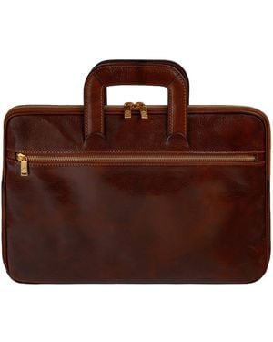 Time Resistance Leather Briefcase Laptop Bag - Brown