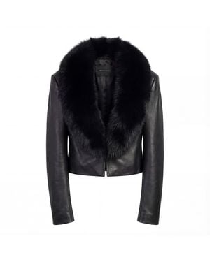 Irmak Su Guclu Irtysh Leather Fur Blazer - Black