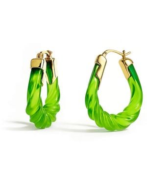 Gold & Honey Peridot Rope Twist Oval Lucite Birthstone Hoop Earrings - Green
