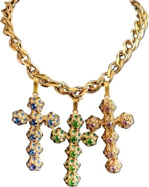 Laura Gray Italian Chanel Metal Crystal Cross - Metallic