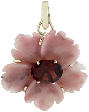 Artisan 14K Carved Onyx & Garnet Flower Pendant - Brown