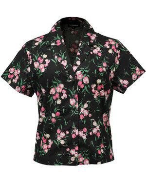 Smart and Joy Flower Print Crop Shirt - Black