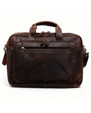 Touri Genuine Leather Briefcase With Luggage Strap - Black
