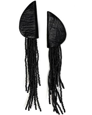 WAIWAI Flowline Beaded Dangle Earrings - Black