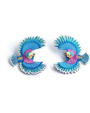 Nana Watanabe Flying Bird Layered Embroidered Earrings - Blue