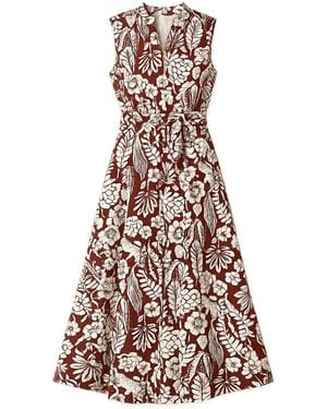 Yumi' Leaf Print Shirt Dress - Brown