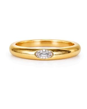 VicStoneNYC Fine Jewelry Solid Burnish Set Oval Lab Diamond Band By Hand-Crafted - Metallic