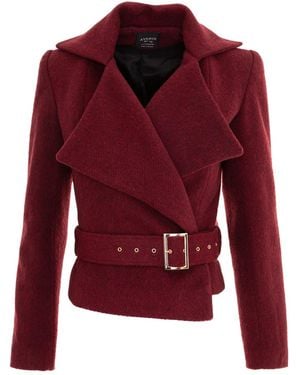 AVENUE No.29 Wool Double Breasted Wide Lapel Jacket With Belt - Red