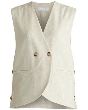 Paisie Neutrals Side Buttoned Longline Waistcoat - Natural