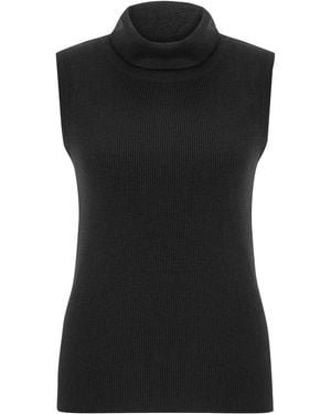 Peraluna Roll Neck Sleeveless Knitwear Sparkle Blouse - Black