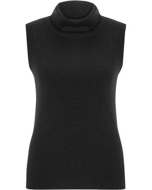 Peraluna Roll Neck Sleeveless Knitwear Sparkle Blouse - Black
