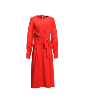 Smart and Joy Draped Blouse Dress With Side Bow - Red