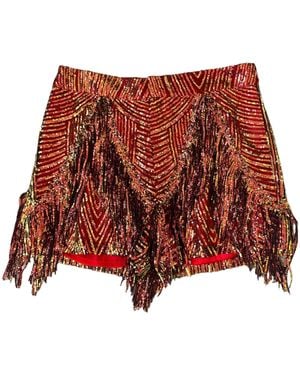 Any Old Iron Rust Sequin Fringe Shorts - Red