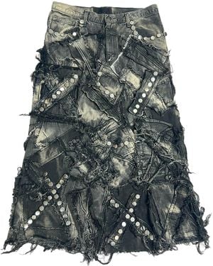 Zasta Studio Shred Couture Studded Denim Skirt E - Gray