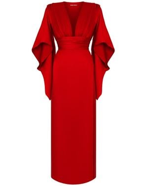Lily Phellera Calypso Kimono Wrap Illusion Dress With Xl Ties - Red