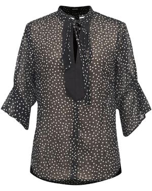 Smart and Joy Polka Dots Tulip Sleeves Chiffon Blouse - Grey