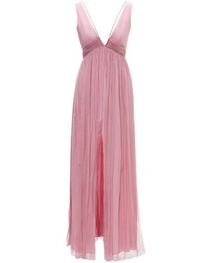 Nissa V-Neck Silk Maxi Dress Light - Pink