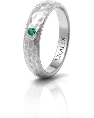 Unaloe Hammered Sterling Band Ring With Emerald - Metallic